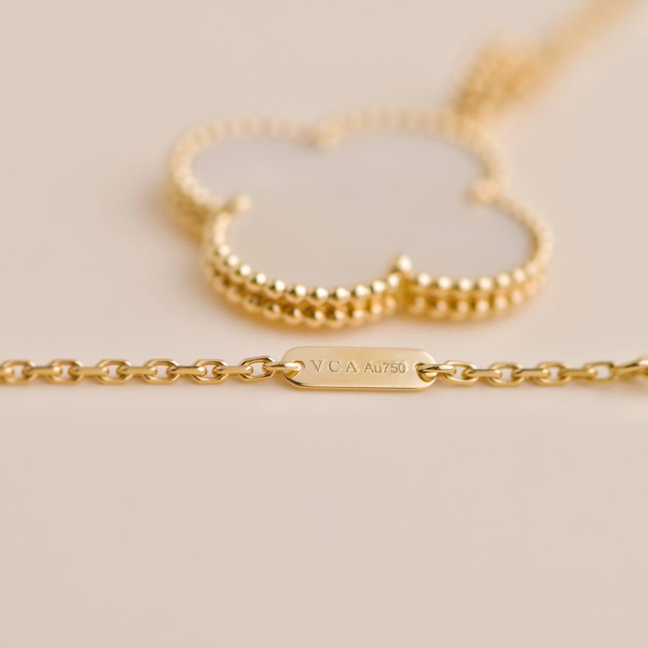 Uncut Van Cleef & Arpels Magic Alhambra Mother of Pearl Yellow Gold Pendant Necklace