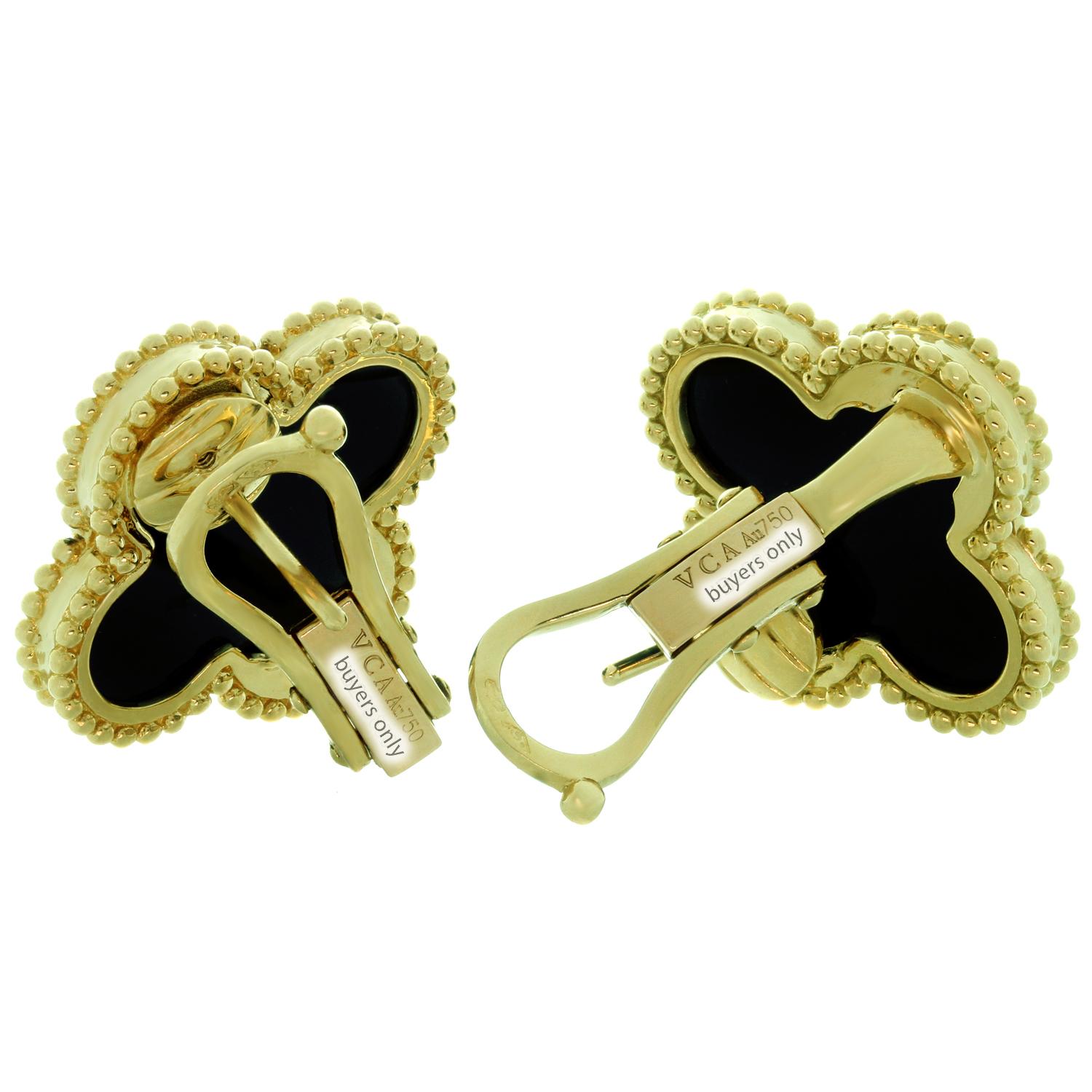 Van Cleef & Arpels Magic Alhambra Onyx 18 Karat Yellow Gold Earrings 3