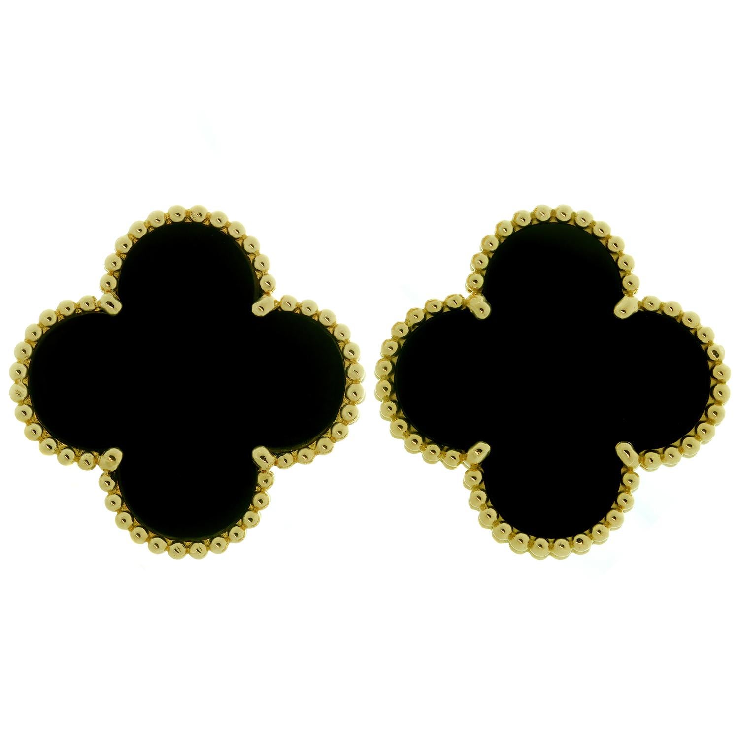 Van Cleef & Arpels Magic Alhambra Onyx 18 Karat Yellow Gold Earrings