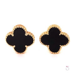 Van Cleef & Arpels Magic Alhambra Onyx Earrings, 18 Karat Yellow Gold