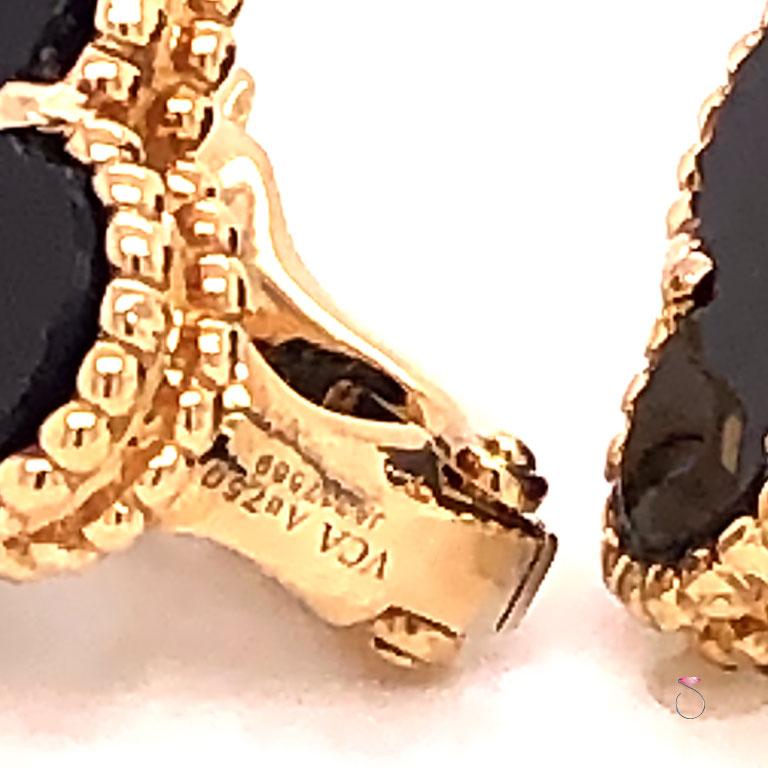 Women's or Men's Van Cleef & Arpels Magic Alhambra Onyx Earrings, 18 Karat Yellow Gold