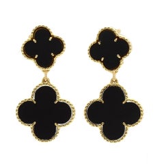 Used Van Cleef & Arpels Magic Alhambra Onyx Earrings in 18K Yellow Gold