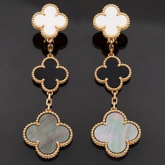 VAN CLEEF & ARPELS Magic Alhambra Onyx MOP Yellow Gold 3-Motif Earrings