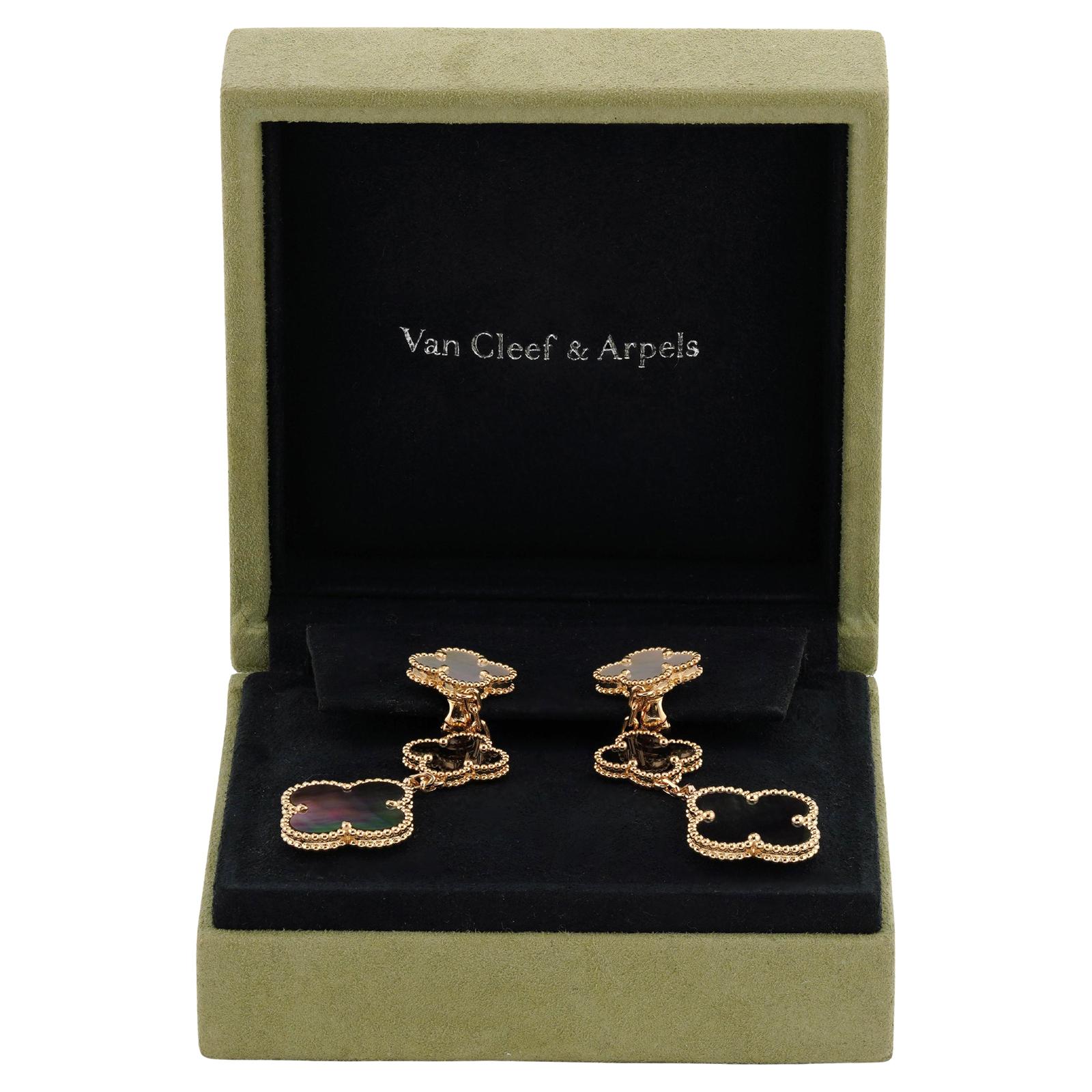 VAN CLEEF & ARPELS Magic Alhambra Onyx MOP Gelbgold 3-Motive-Ohrringe (Gemischter Schliff)