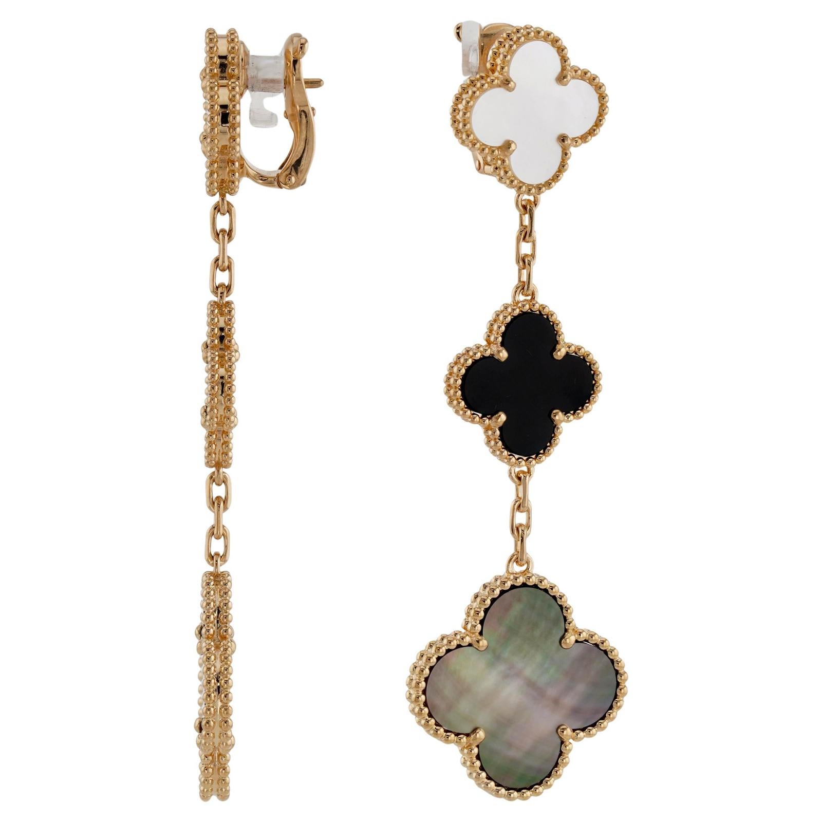 VAN CLEEF & ARPELS Magic Alhambra Onyx MOP Gelbgold 3-Motive-Ohrringe für Damen oder Herren