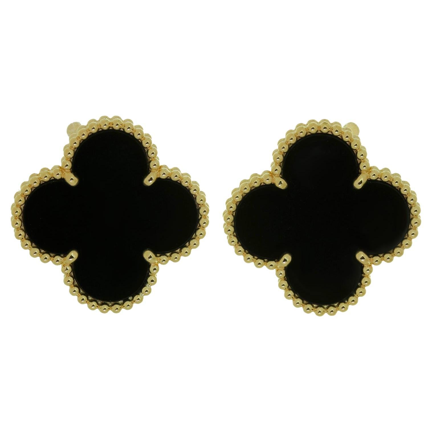 Van Cleef & Arpels Magic Alhambra Onyx Yellow Gold Earrings