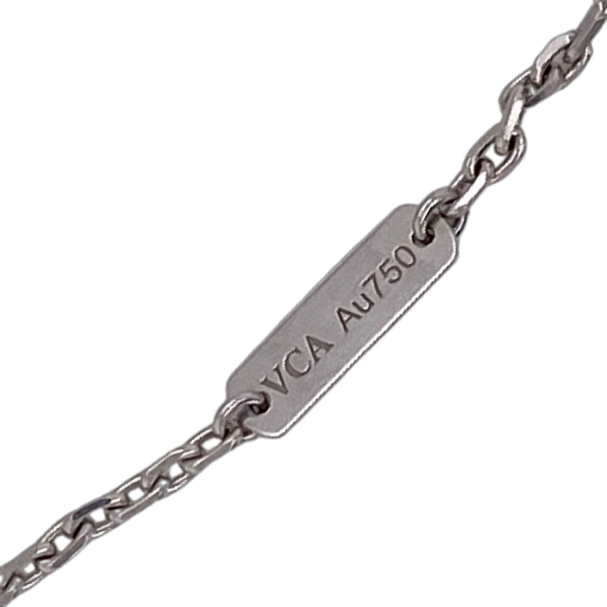 Designer:  Van Cleef & Arpels 

Collection:  Magic Alhambra 

Style:  Clover Motif 

Metal Type: White Gold  

Metal Purity: 18K

Stone: Blue Porcelain​​​​​​​

Pendant Size: 27 mm wide​​​​​​​​​​​​​​

Total Item  Weight(Grams): XX

Hallmarks: VCA;