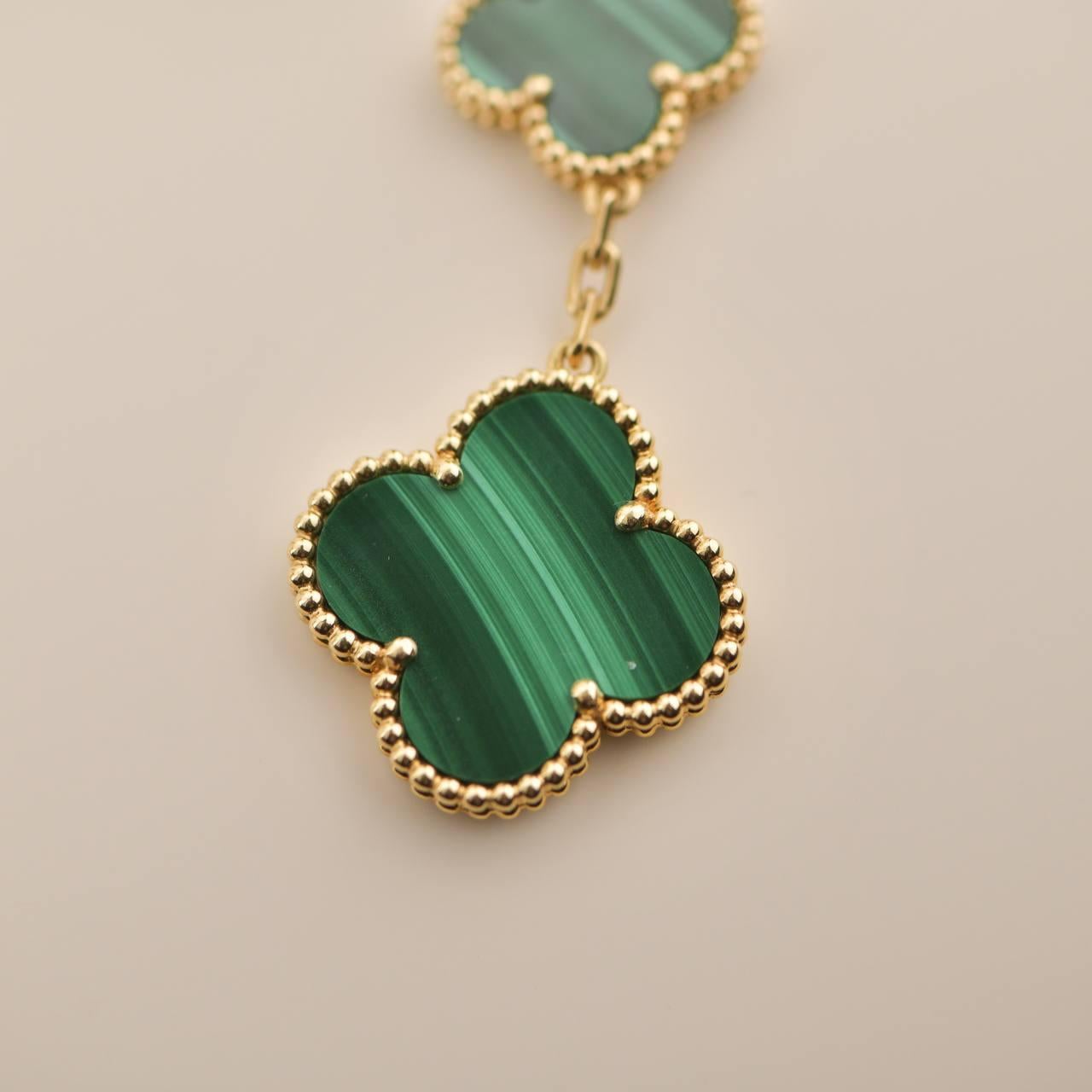 Women's or Men's Van Cleef & Arpels Magic Alhambra Three Motifs Malachite Yellow Gold Earrings