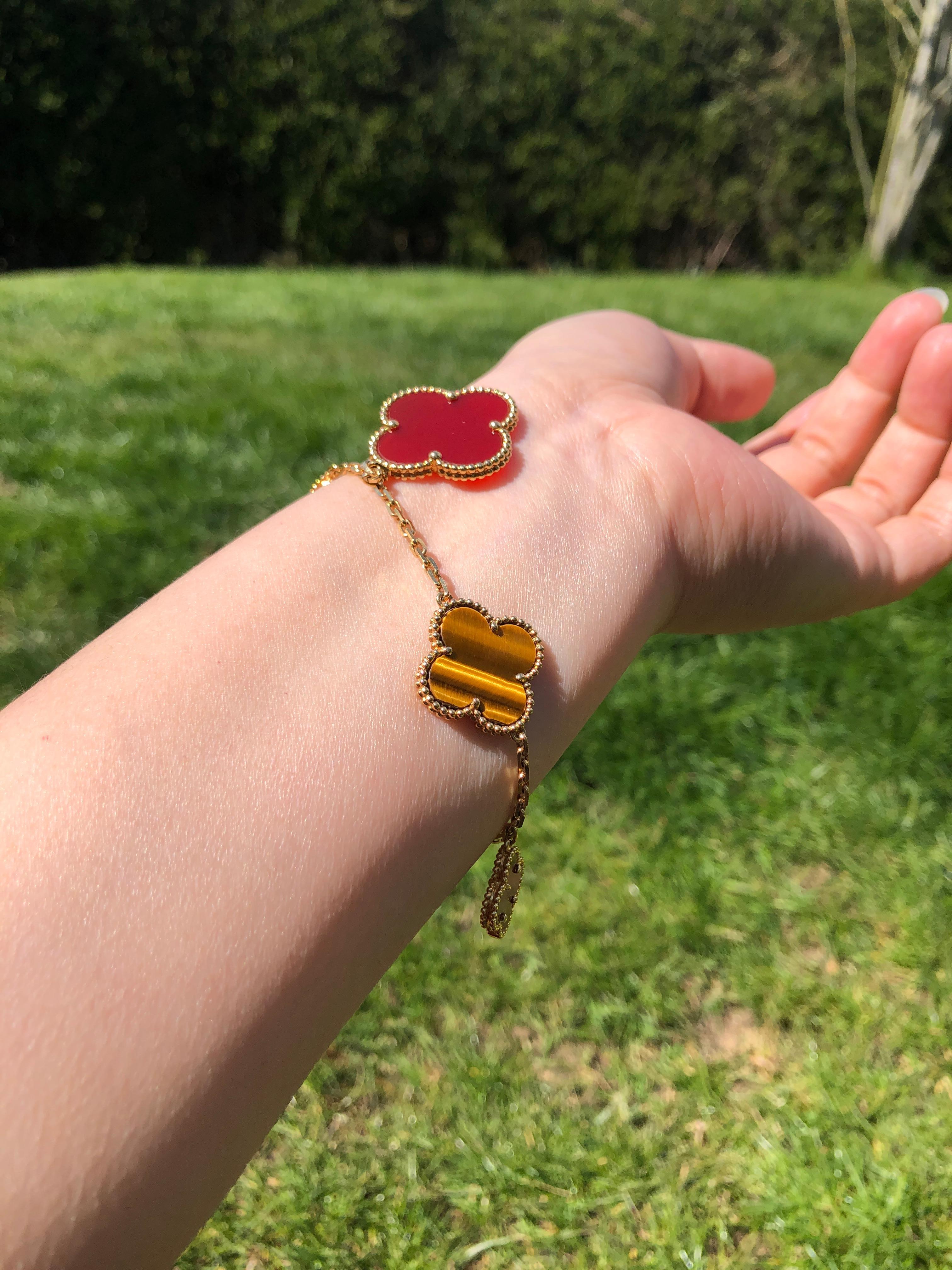 Women's or Men's Van Cleef & Arpels Magic Alhambra Tiger's Eye and Red Carnelian Bracelet