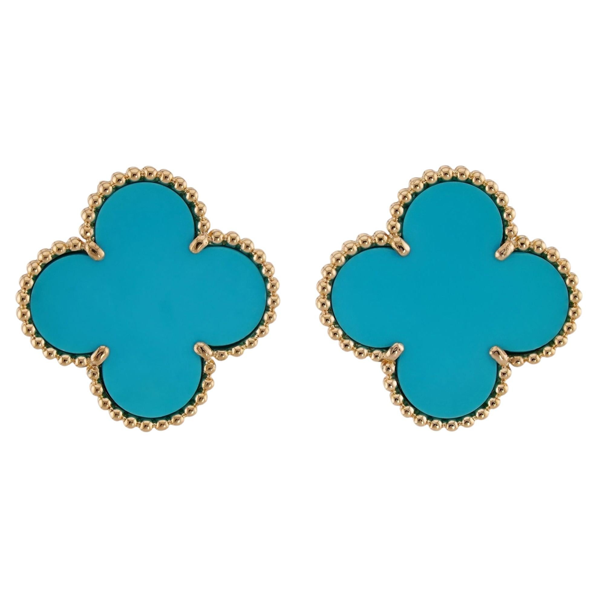 VAN CLEEF & ARPELS Magic Alhambra Turquoise Yellow Gold Earrings For Sale