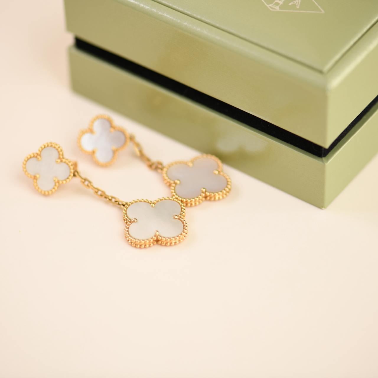 Van Cleef & Arpels Magic Alhambra Two Motif Mother of Pearl Yellow Gold Earrings 1