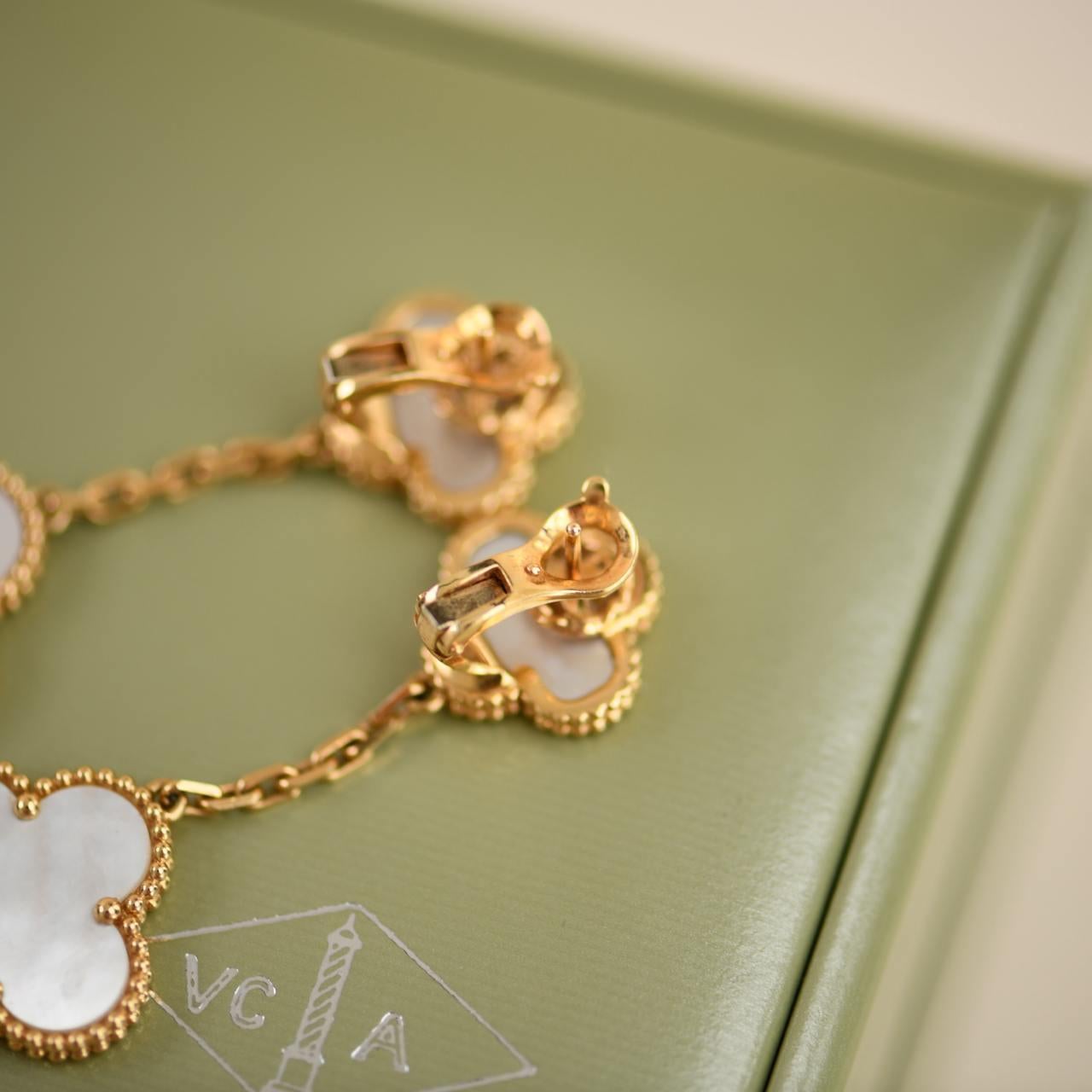 Van Cleef & Arpels Magic Alhambra Two Motif Mother of Pearl Yellow Gold Earrings 2