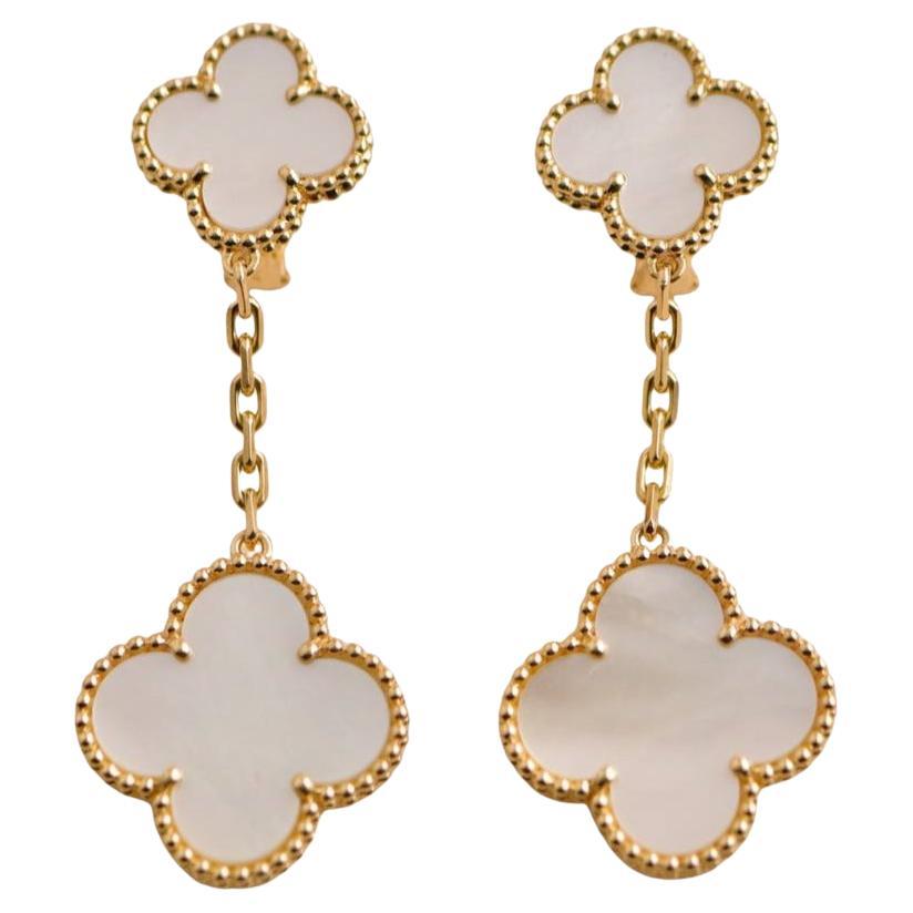Van Cleef & Arpels Magic Alhambra Two Motif Mother of Pearl Yellow Gold Earrings