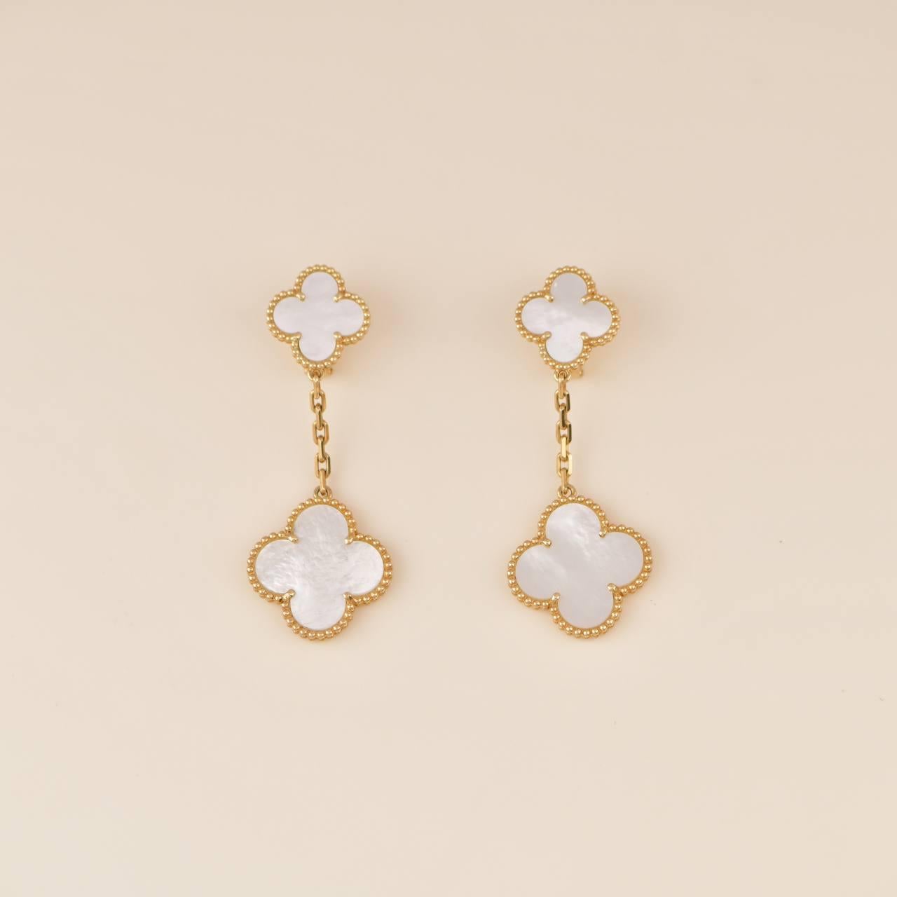 Women's Van Cleef & Arpels Magic Alhambra Two Motifs Mother of Pearl Gold Earrings