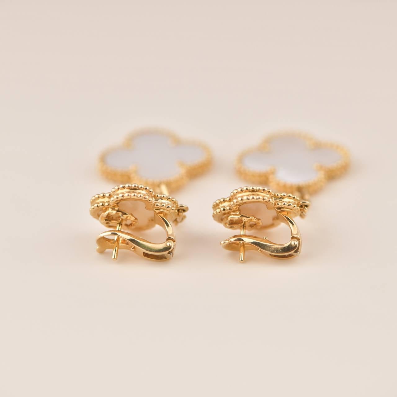 Van Cleef & Arpels Magic Alhambra Two Motifs Mother of Pearl Gold Earrings 2