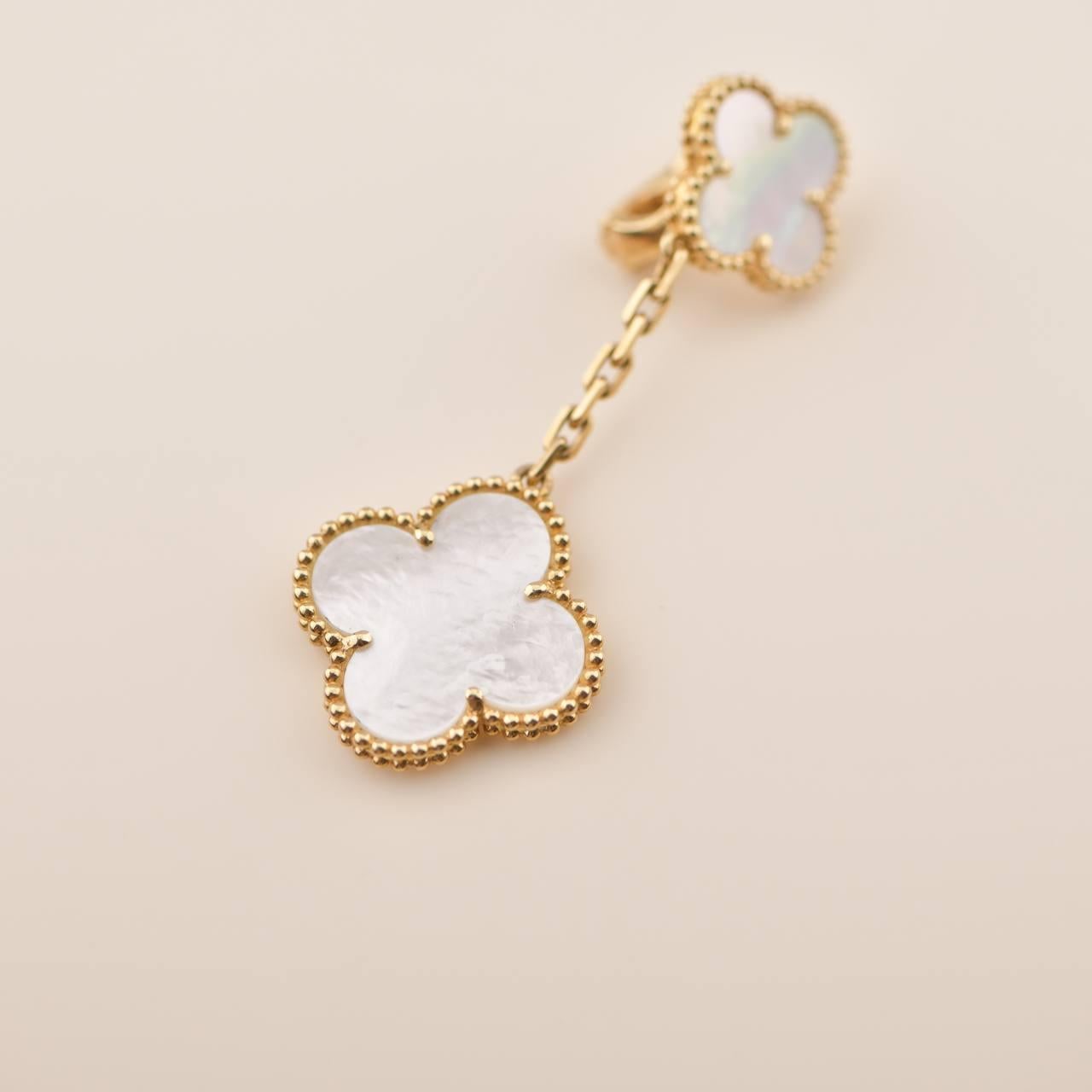 Van Cleef & Arpels Magic Alhambra Two Motifs Mother of Pearl Gold Earrings 3