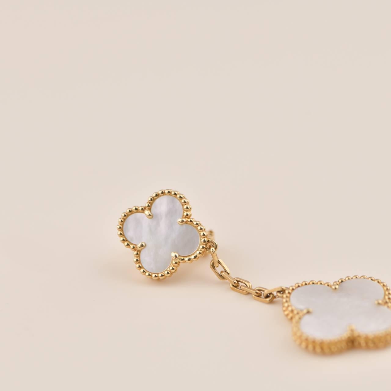 Van Cleef & Arpels Magic Alhambra Two Motifs Mother of Pearl Gold Earrings 4