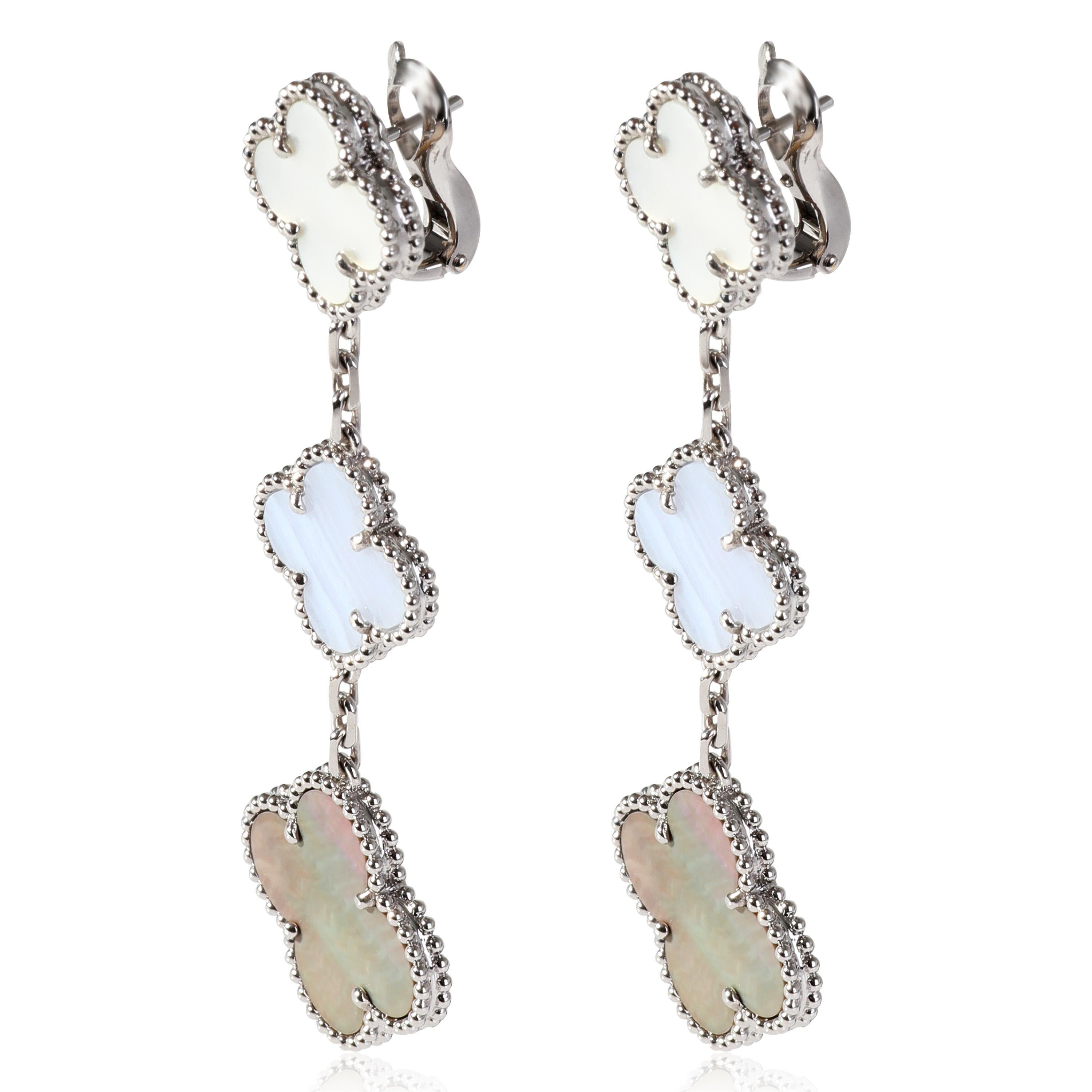 Van Cleef & Arpels Magic Alhambra White and Black Mother of Pearl Earrings In Excellent Condition In New York, NY