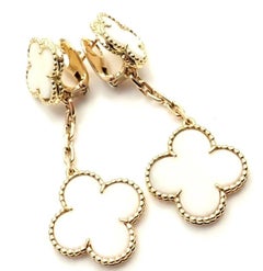 Van Cleef & Arpels Magic Alhambra White Coral Yellow Gold Drop Earrings