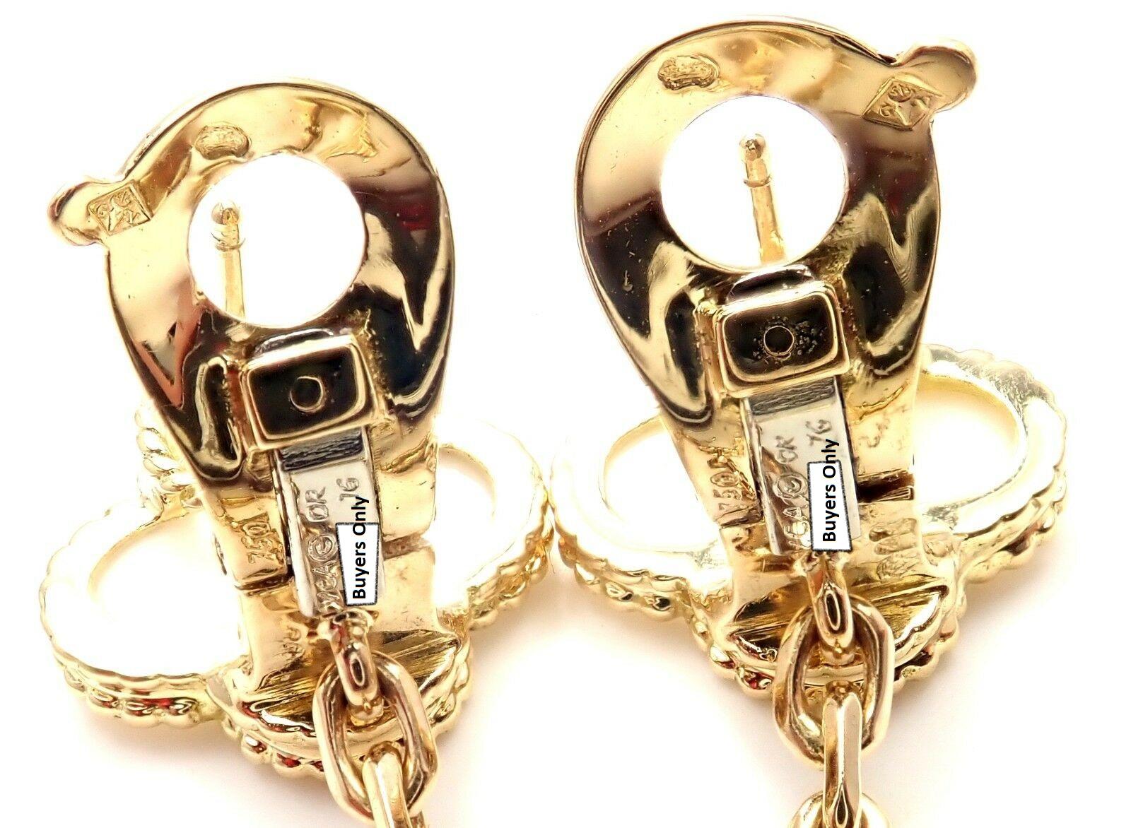 Van Cleef & Arpels Magic Alhambra White Coral Yellow Gold Drop Earrings In Excellent Condition In Southampton, PA
