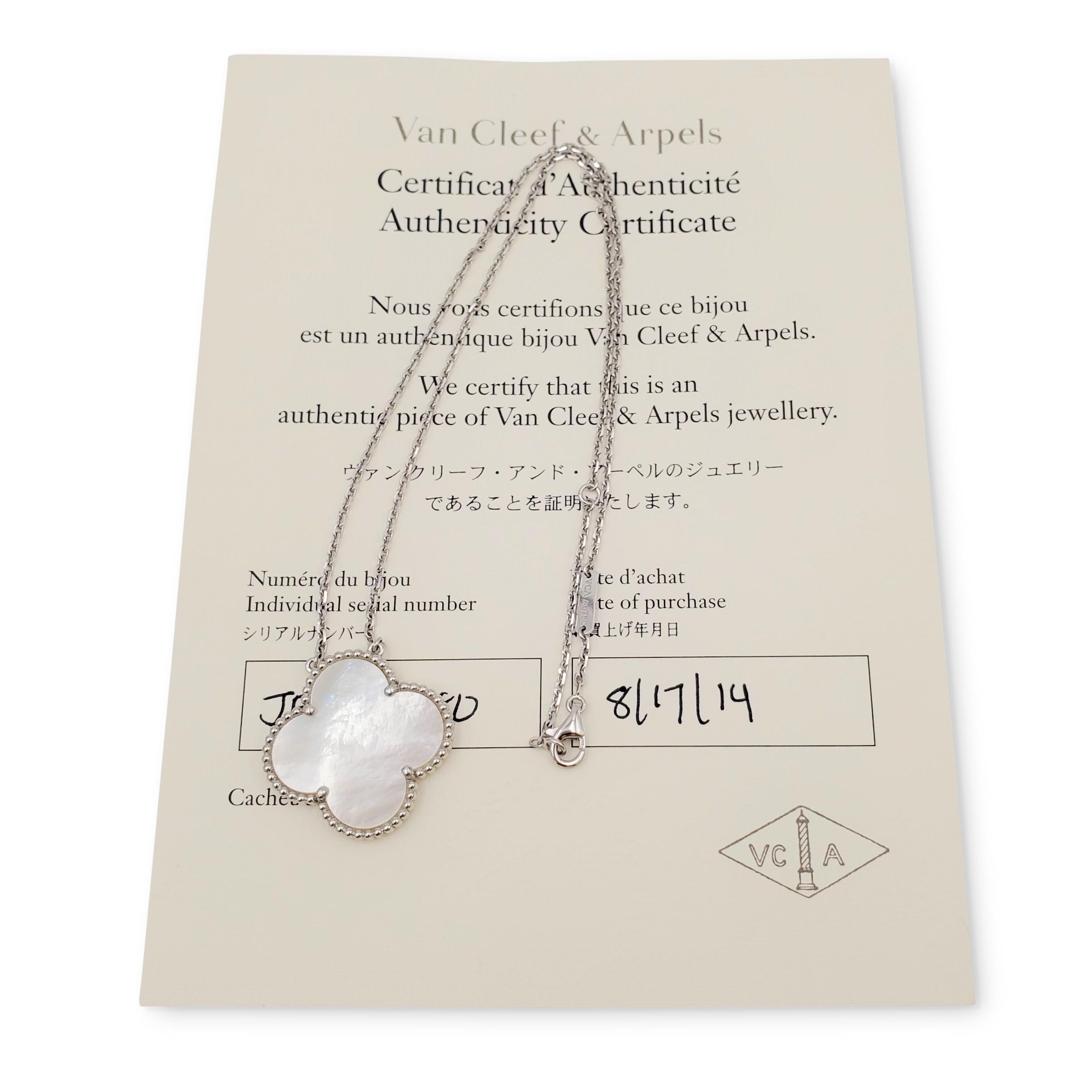 Women's Van Cleef & Arpels 'Magic Alhambra' White Gold Mother of Pearl Pendant Necklace
