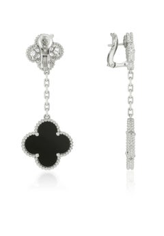 Van Cleef & Arpels Magic Alhambra Ohrringe aus Weißgold mit Onyx und Diamanten