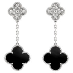 Van Cleef & Arpels Magic Alhambra White Gold Onyx and Diamonds Earrings