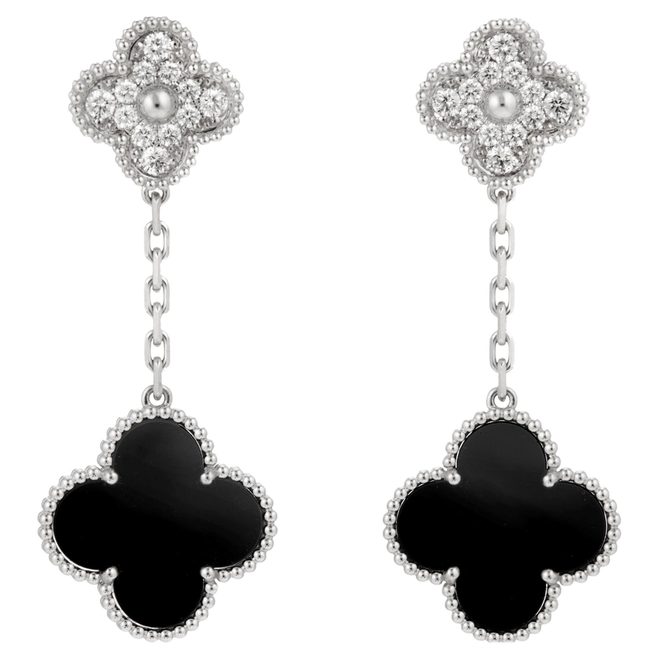 Van Cleef & Arpels Magic Alhambra White Gold Onyx and Diamonds Earrings