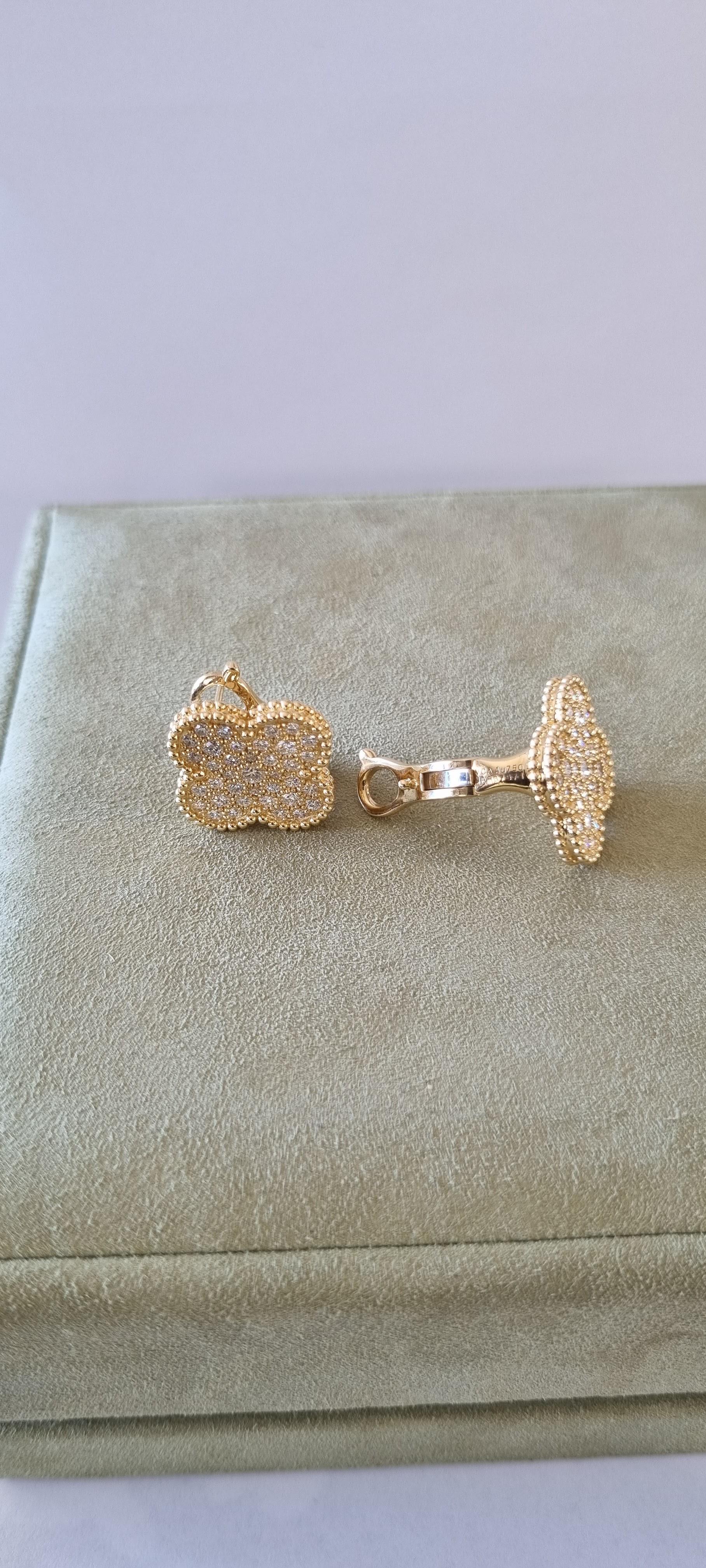 Half Moon Cut Van Cleef & Arpels Magic Alhambra Yellow 20mm Gold and Diamonds Earrings
