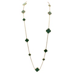 Van Cleef & Arpels 'Magic Alhambra' Yellow Gold and Malachite 16-Motif Necklace
