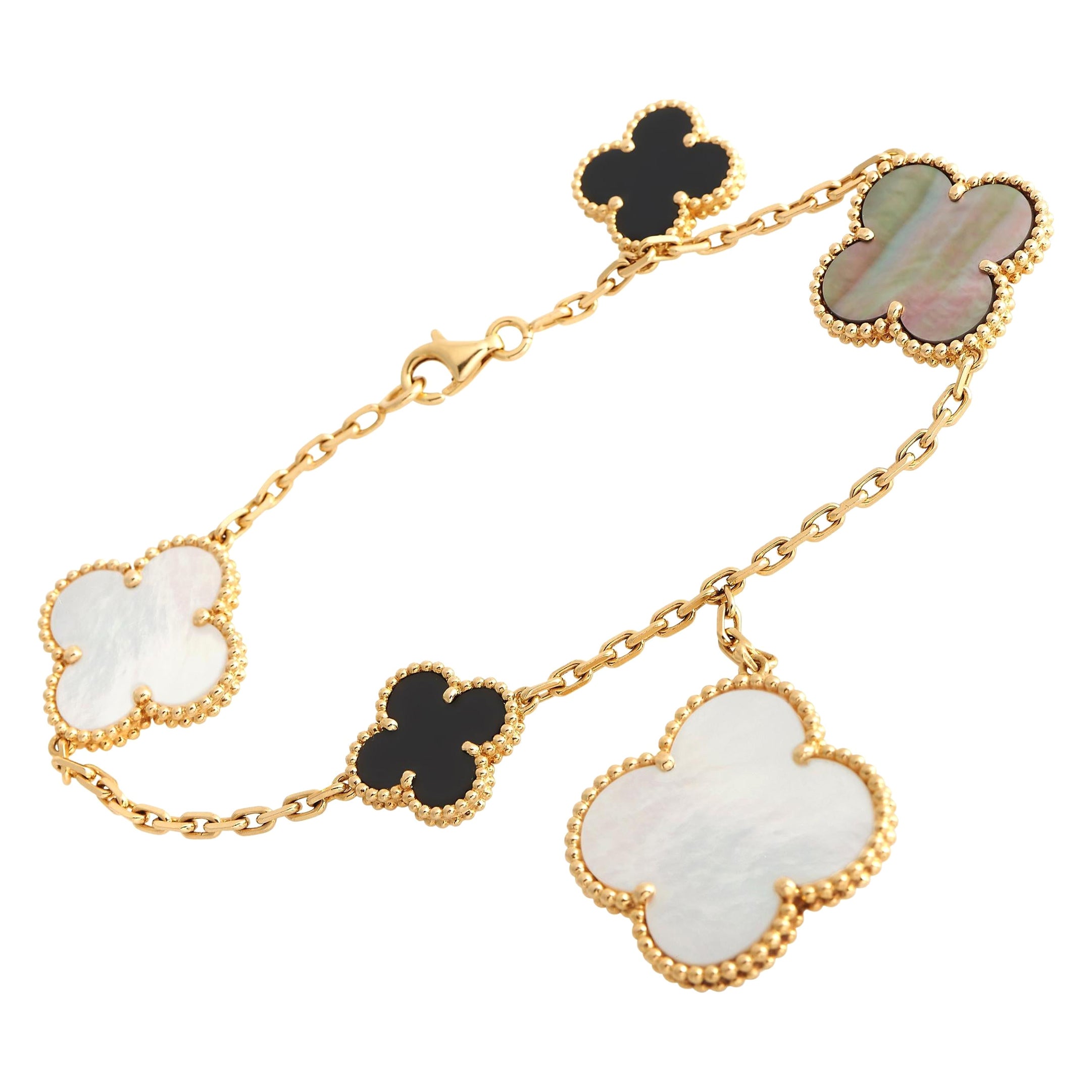 Van Cleef & Arpels Magic Alhambra Armband aus Gelbgold mit Perlmutt und Onyx