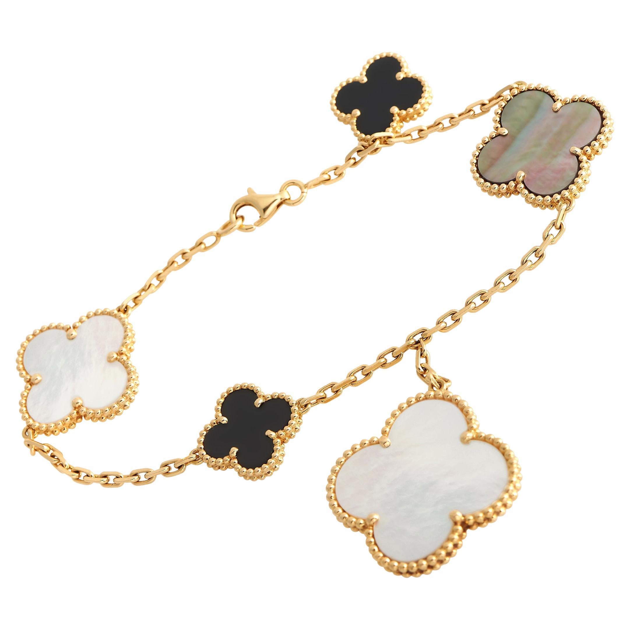 Van Cleef & Arpels Magic Alhambra Yellow Gold Mother of Pearl and Onyx Bracelet