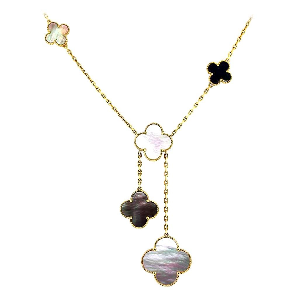 Van Cleef 
Arpels Magic Alhambra Yellow Gold Mother of Pearl Onyx Necklace