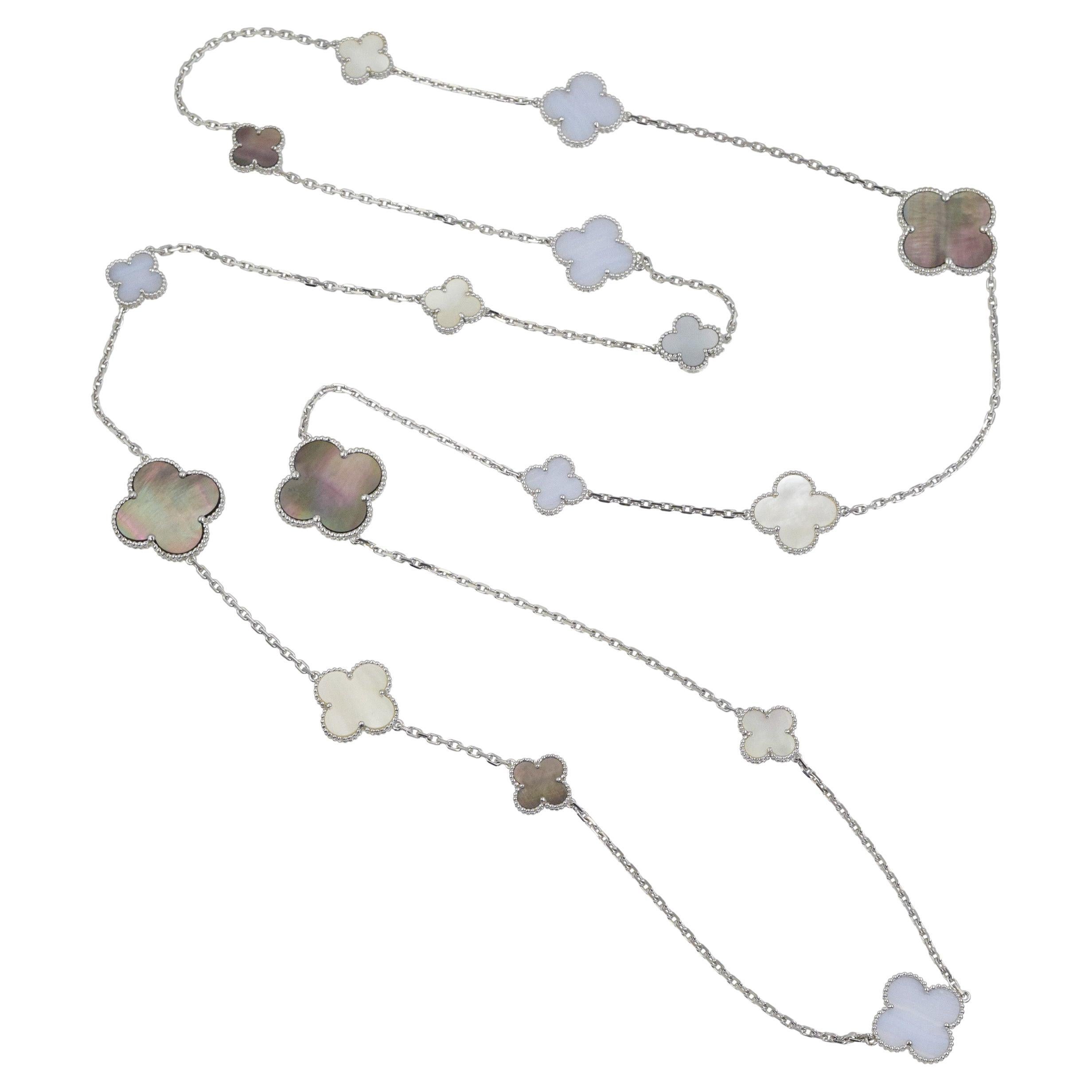  Van Cleef & Arpels "Magic " MOP and Chalcedony 16 motif Necklace For Sale