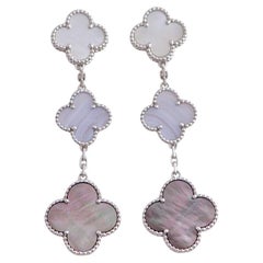 Van Cleef & Arpels Magic Mother of Pearl and Chalcedony 3 Motif Earrings