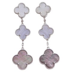 Van Cleef & Arpels Magic Mother of Pearl and Chalcedony 3 Motif Earrings