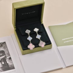 Van Cleef & Arpels Magic Mother of Pearl Chalcedony 18K White Gold Earrings