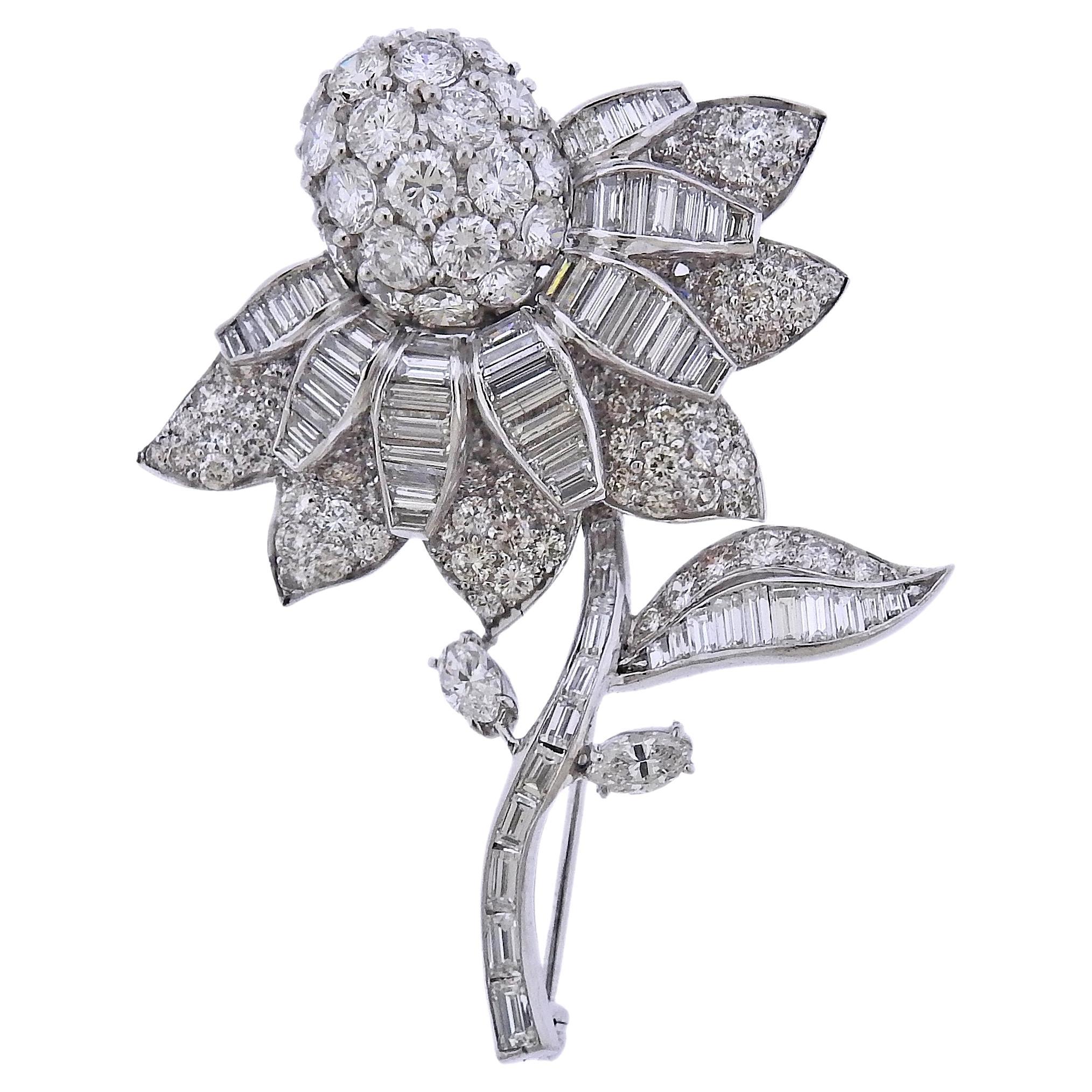 Van Cleef & Arpels Magnificent 16 Carat Diamond Platinum Flower Brooch For Sale