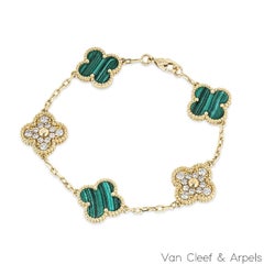 Van Cleef & Arpels Malaquita y Diamante Pulsera Vintage Alhambra 5 Motivos VCARO7G