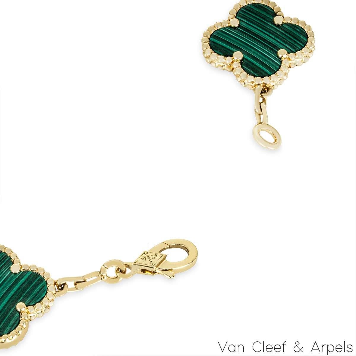 Van Cleef & Arpels Malachite & Diamond Vintage Alhambra 5 Motif Bracelet VCARO7G In Excellent Condition For Sale In London, GB