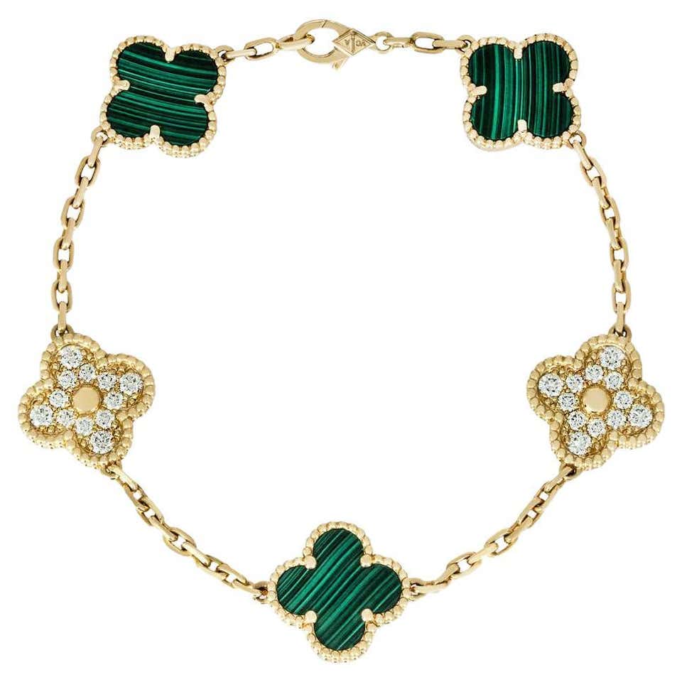 Van Cleef and Arpels Malachite Vintage Alhambra 5 Motif Bracelet
