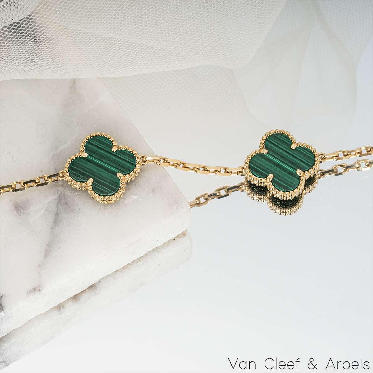 Van Cleef & Arpels Bracelet vintage Alhambra à 5 motifs en malachite VCARL80900 en vente 3