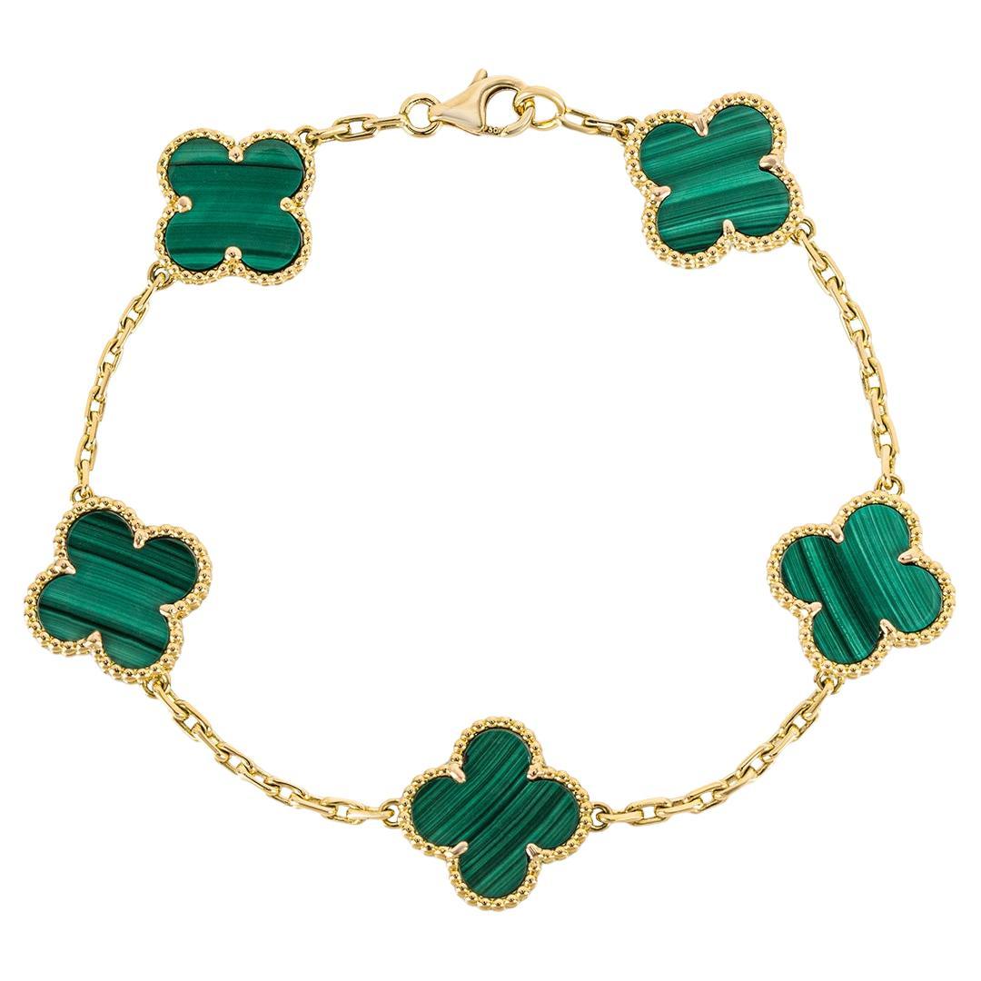Van Cleef & Arpels Bracelet vintage Alhambra à 5 motifs en malachite VCARL80900 en vente