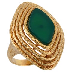 VAN CLEEF & ARPELS Marquis Green Chalcedony Yellow Gold Ring