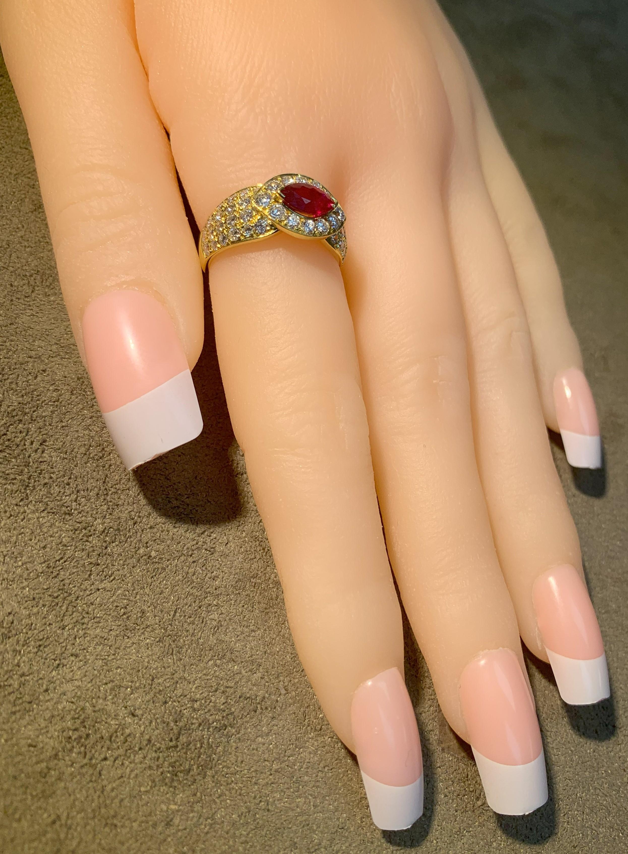 Women's or Men's Van Cleef & Arpels Marquise Ruby and Diamond Ring For Sale