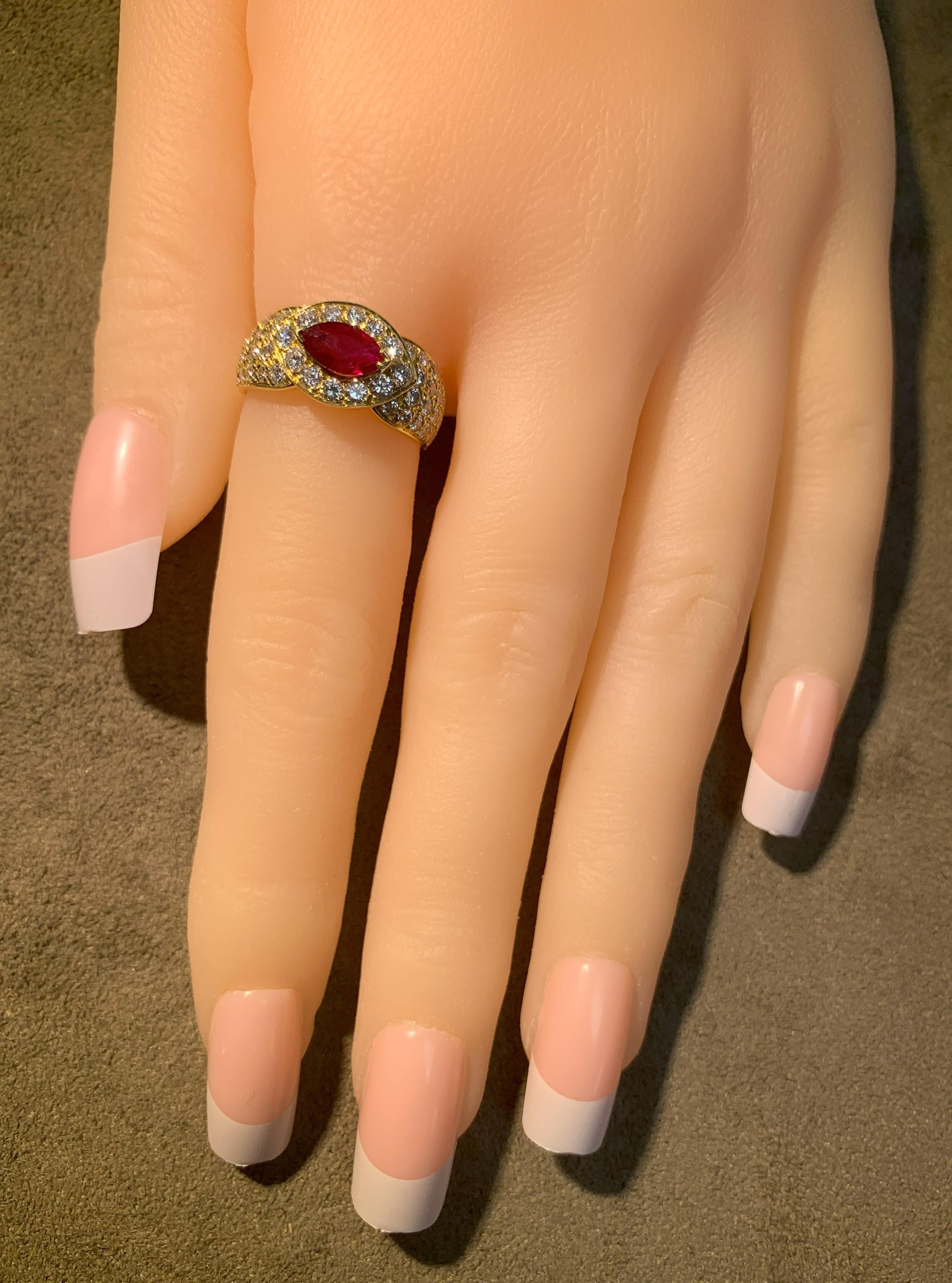 Van Cleef & Arpels Marquise Ruby and Diamond Ring For Sale 1