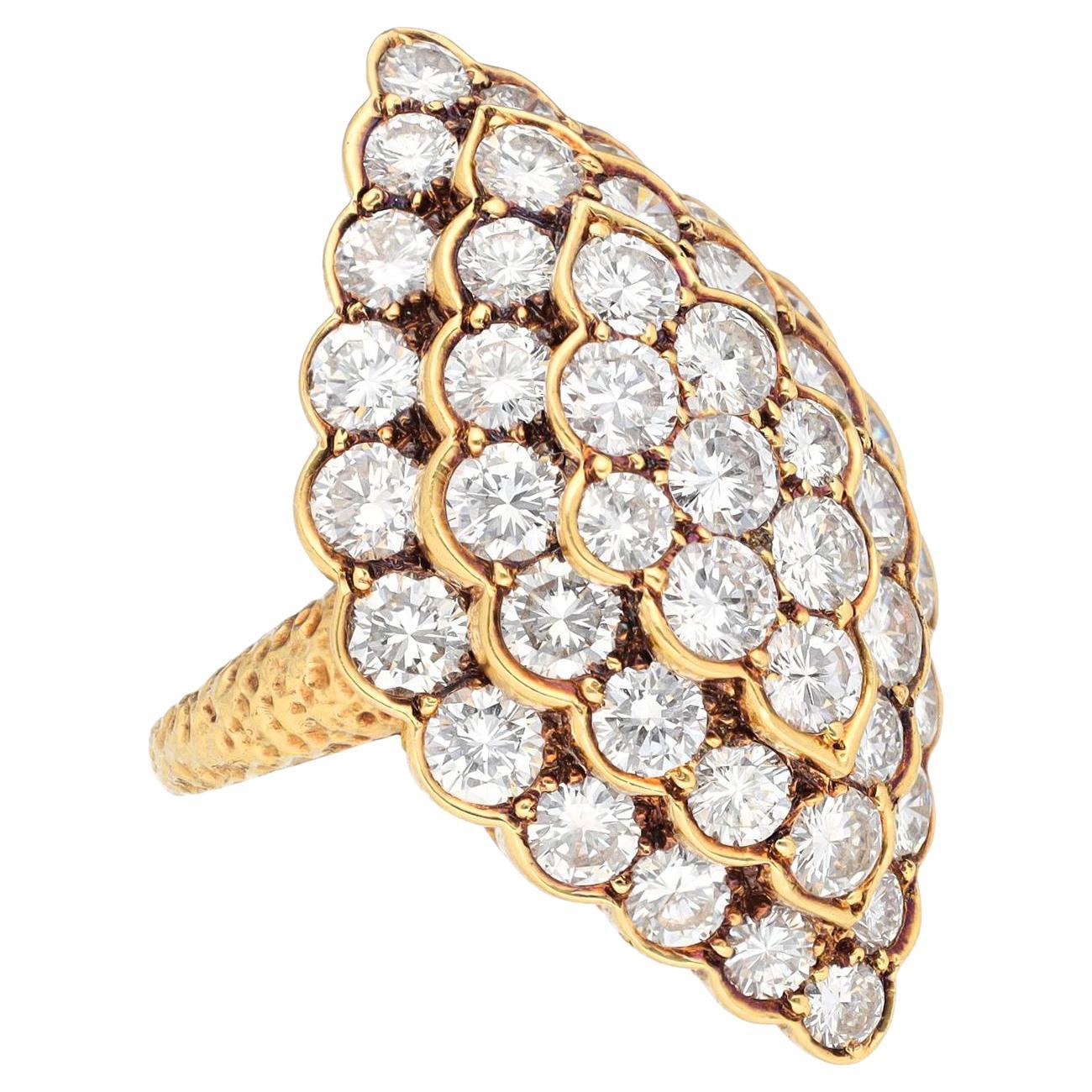 Van Cleef & Arpels Marquise Shaped Scalloped Design Ring For Sale