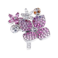 Van Cleef & Arpels Melia Pink Sapphire Diamond Floral Motif Ring