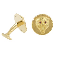 Van Cleef & Arpels Men's 18 Karat Yellow Gold and Ruby Wildcat Cufflinks