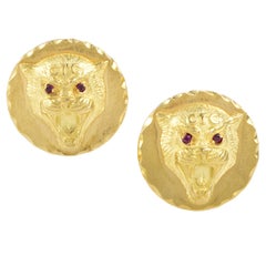 Van Cleef & Arpels Men's 18 Karat Yellow Gold and Ruby Wildcat Cufflinks